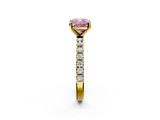 Yellow gold Fancy Pink Cushion  Solitaire Pavé Band with Four-Prong Setting_135