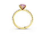 Yellow gold Fancy Pink Cushion  Solitaire Pavé Band with Four-Prong Setting_136