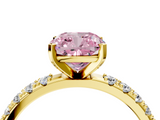 Yellow gold Fancy Pink Cushion  Solitaire Pavé Band with Four-Prong Setting_137