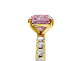 Yellow gold Fancy Pink Cushion  Solitaire Pavé Band with Four-Prong Setting_138