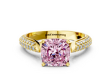 Yellow gold Fancy Pink Cushion  Solitaire Pavé Diamond Engagement Ring with Four-Prong Setting_151