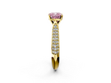 Yellow gold Fancy Pink Cushion  Solitaire Pavé Diamond Engagement Ring with Four-Prong Setting_153
