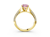 Yellow gold Fancy Pink Cushion  Solitaire Pavé Diamond Engagement Ring with Four-Prong Setting_154