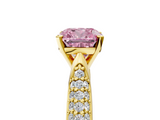 Yellow gold Fancy Pink Cushion  Solitaire Pavé Diamond Engagement Ring with Four-Prong Setting_156
