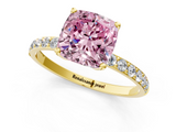 Yellow gold Fancy Pink Cushion  Solitaire Pavé Diamond Engagement Ring with Four-Prong Setting_46