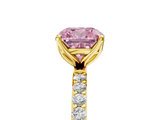 Yellow gold Fancy Pink Cushion  Solitaire Pavé Diamond Engagement Ring with Four-Prong Setting_50