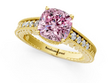 Yellow gold Fancy Pink Cushion  Solitaire Pavé Diamond Milgrain Engagement Ring with Four-Prong Setting_4
