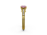 Yellow gold Fancy Pink Cushion  Solitaire Pavé Diamond Milgrain Engagement Ring with Four-Prong Setting_5
