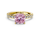 Yellow gold Fancy Pink Cushion  Solitaire Pave Diamond Engagement Ring with Four-Prong Setting_346