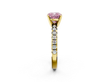 Yellow gold Fancy Pink Cushion  Solitaire Pave Diamond Engagement Ring with Four-Prong Setting_348