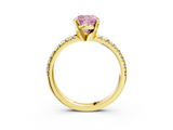 Yellow gold Fancy Pink Cushion  Solitaire Pave Diamond Engagement Ring with Four-Prong Setting_349