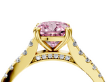 Yellow gold Fancy Pink Cushion  Solitaire Pave Diamond Engagement Ring with Prong Setting_24