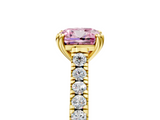 Yellow gold Fancy Pink Cushion  Solitaire Pave Diamond Engagement Ring with Prong Setting_25