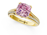 Yellow gold Fancy Pink Cushion  Solitaire Pave Split Shank Engagement Ring with Six-Prong Setting_38