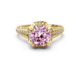 Yellow gold Fancy Pink Cushion  Solitaire Pave Split Shank Ring with Four-Prong Setting_109