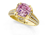 Yellow gold Fancy Pink Cushion  Solitaire Pave Split Shank Ring with Four-Prong Setting_110