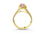 Yellow gold Fancy Pink Cushion  Solitaire Pave Split Shank Ring with Four-Prong Setting_112