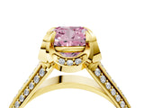 Yellow gold Fancy Pink Cushion  Solitaire Pave Split Shank Ring with Four-Prong Setting_113