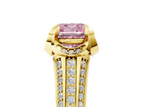 Yellow gold Fancy Pink Cushion  Solitaire Pave Split Shank Ring with Four-Prong Setting_114