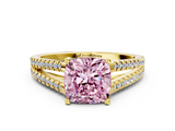 Yellow gold Fancy Pink Cushion  Solitaire Split Shank Pavé Diamond Engagement Ring_402