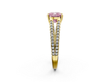 Yellow gold Fancy Pink Cushion  Solitaire Split Shank Pavé Diamond Engagement Ring_404