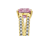 Yellow gold Fancy Pink Cushion  Solitaire Split Shank Pavé Diamond Engagement Ring_407
