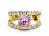 Yellow gold Fancy Pink Cushion  Solitaire Split Shank Pave Diamond Ring_49