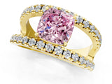 Yellow gold Fancy Pink Cushion  Solitaire Split Shank Pave Diamond Ring_50