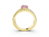 Yellow gold Fancy Pink Cushion  Solitaire Split Shank Pave Diamond Ring_52