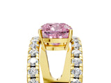 Yellow gold Fancy Pink Cushion  Solitaire Split Shank Pave Diamond Ring_54