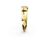 Yellow gold Fancy Pink Cushion  Solitaire Tension Set Diamond Ring with Wide Band_21