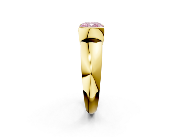 Yellow gold Fancy Pink Cushion  Solitaire Tension Set Diamond Ring with Wide Band