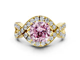 Yellow gold Fancy Pink Cushion  Solitaire Twist Band Pavé Diamond Engagement Ring_32