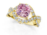 Yellow gold Fancy Pink Cushion  Solitaire Twist Band Pavé Diamond Engagement Ring_33