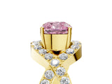 Yellow gold Fancy Pink Cushion  Solitaire Twist Band Pavé Diamond Engagement Ring_37