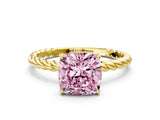 Yellow gold Fancy Pink Cushion  Solitaire Twist Band Ring with Four-Prong Setting_68