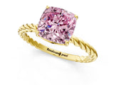 Yellow gold Fancy Pink Cushion  Solitaire Twist Band Ring with Four-Prong Setting_69