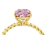Yellow gold Fancy Pink Cushion  Solitaire Twist Band Ring with Four-Prong Setting_72