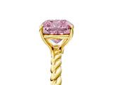 Yellow gold Fancy Pink Cushion  Solitaire Twist Band Ring with Four-Prong Setting_73