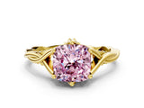 Yellow gold Fancy Pink Cushion  Solitaire Twist Band Six-Prong Setting