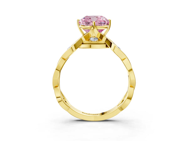 Yellow Gold Cushion Cut Accented Twist Engagement Ring Setting for Fancy Pink Center