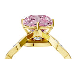 Yellow gold Fancy Pink Cushion  Solitaire Twist Band with Leaf Prong Setting 4