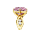Yellow gold Fancy Pink Cushion  Solitaire Twist Band with Leaf Prong Setting 5