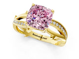 Yellow gold Fancy Pink Cushion  Solitaire Twist Band with Pavé Accents and Four-Prong Setting_21