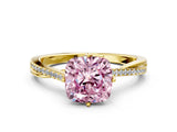 Yellow gold Fancy Pink Cushion  Solitaire Twist Band with Pavé Diamonds and Four-Prong Setting_84