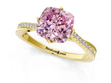 Yellow gold Fancy Pink Cushion  Solitaire Twist Band with Pavé Diamonds and Four-Prong Setting_85