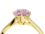 Yellow gold Fancy Pink Cushion  Solitaire Twist Band with Pavé Diamonds and Four-Prong Setting_88