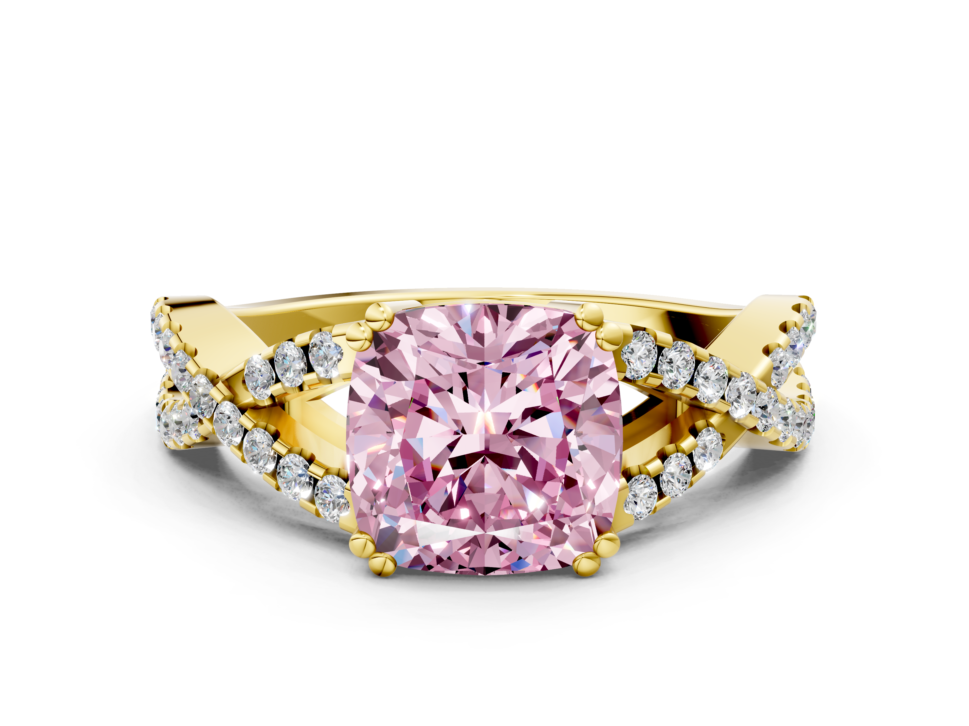 Yellow gold Fancy Pink Cushion  Solitaire Twist Band with Pavé Setting and Four-Prong Setting_17