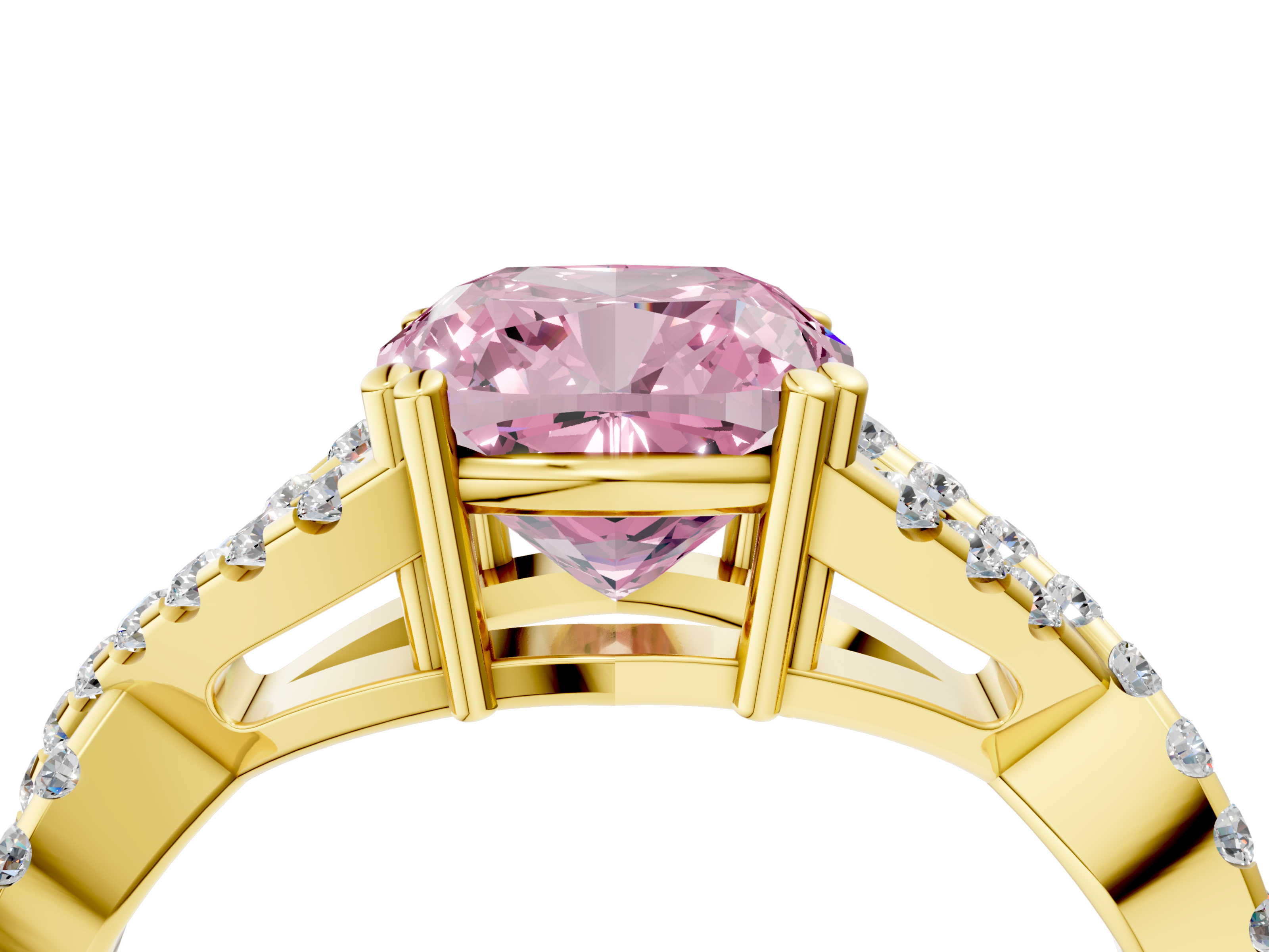 Yellow gold Fancy Pink Cushion  Solitaire Twist Band with Pavé Setting and Four-Prong Setting_21