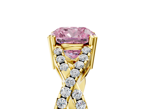 Yellow gold Fancy Pink Cushion  Solitaire Twist Band with Pavé Setting and Four-Prong Setting_22